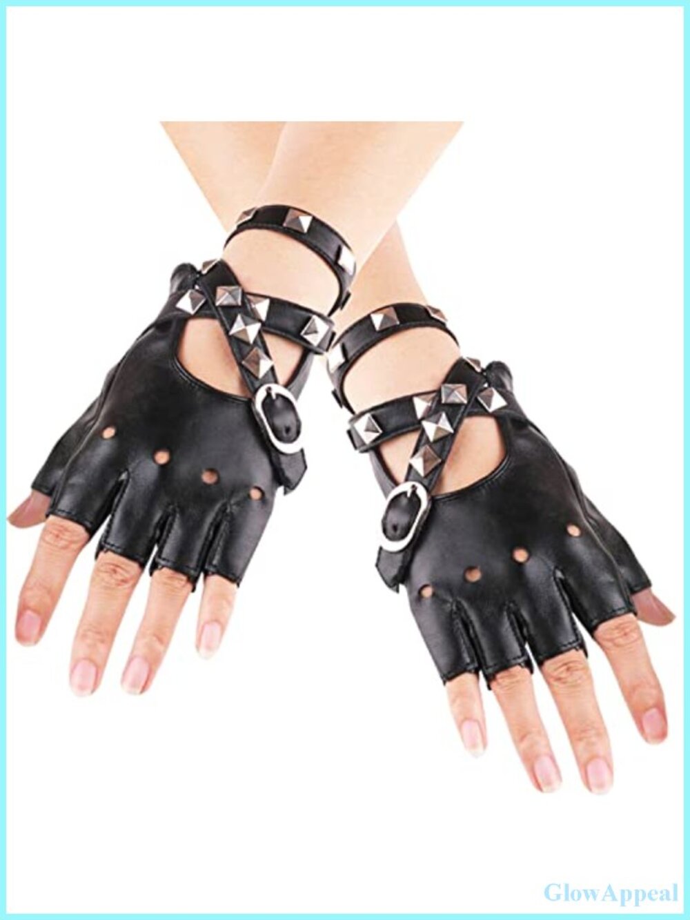 Faux Leather Fingerless Punk Gloves with Rivets for Cosplay Halloween